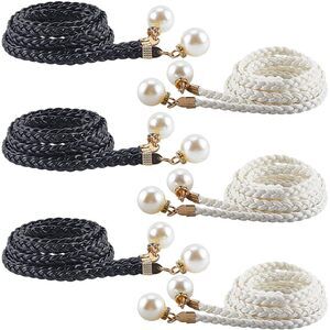 6917 6pcs Thin Braided Belt Pu Leather 54.37 Inch Boho Knotted Waistband Rope